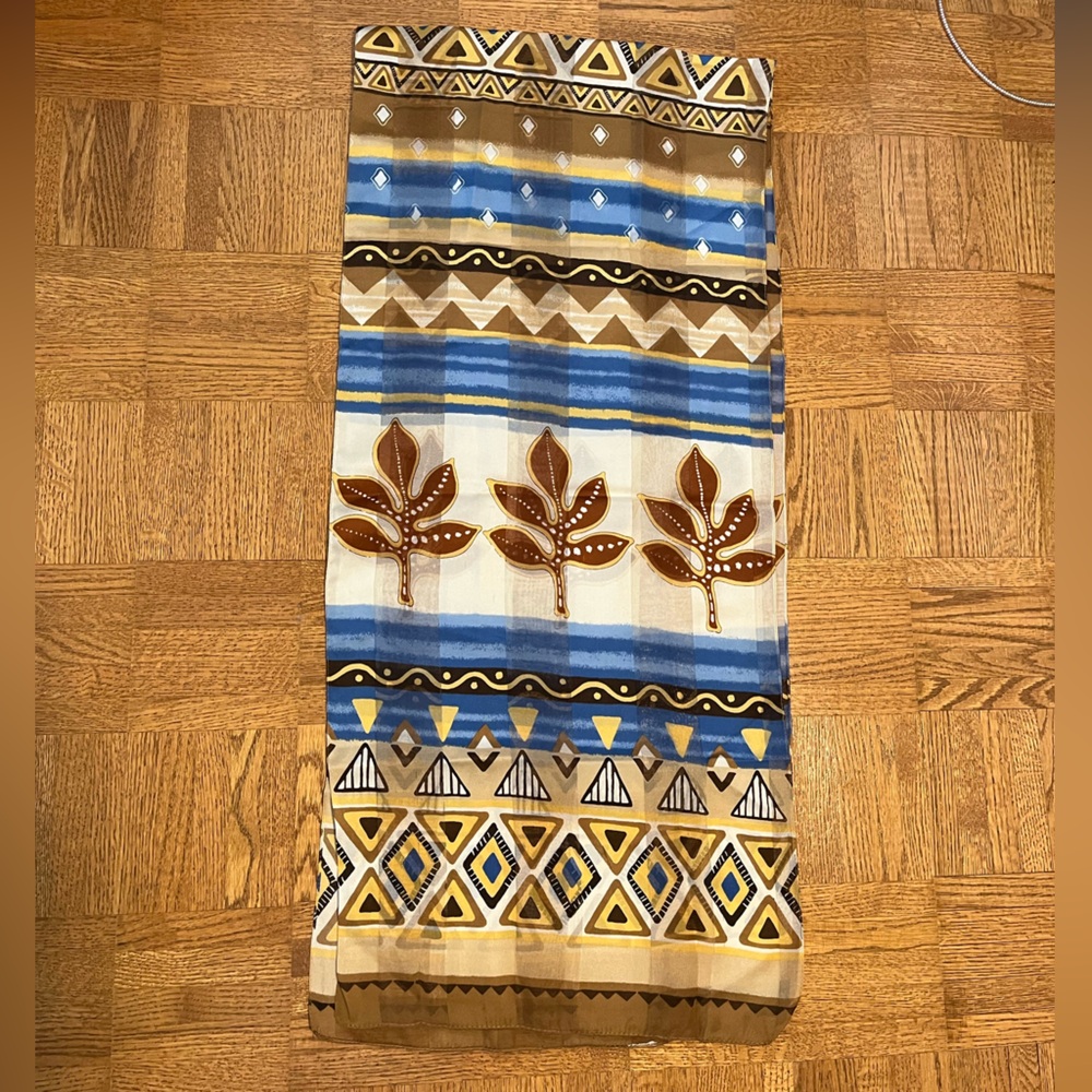 🌸 Geometric Pattern Scarf with Blue and Brown Tones ( 3 for $25)